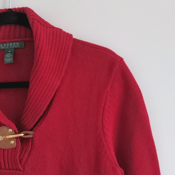 LAUREN RALPH LAUREN | 100% Cotton Sweater V-Neck Long Sleeves, Red, Womens M - Picture 4 of 11